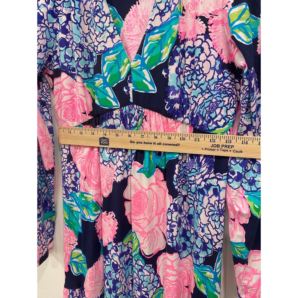 Lilly Pulitzer Martinique Tiered Maxi Dress Womens MED Navy Blue Floral Resort - Picture 16 of 16